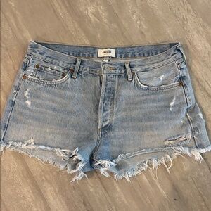 Agolde Light Blue Distressed Jean Shorts